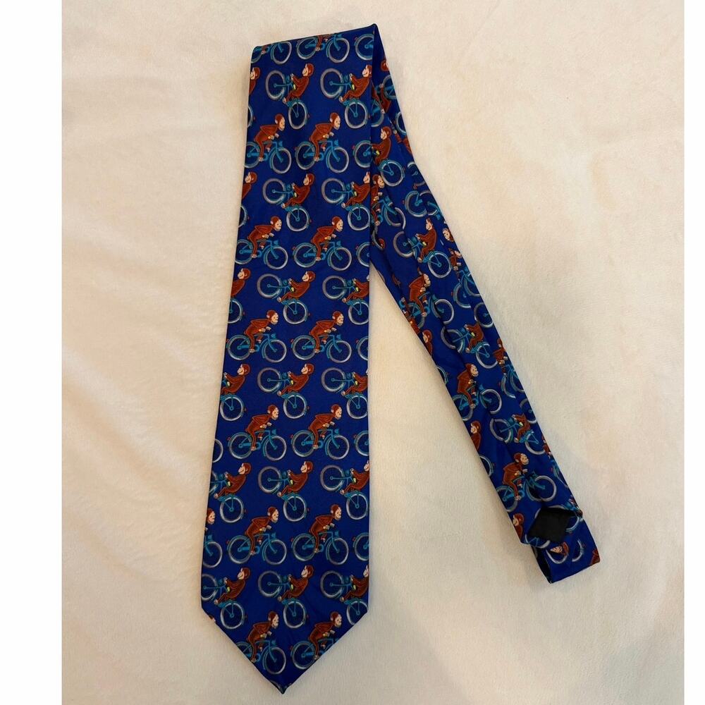 Curious George Bicycle Novelty Tie Blue Cartoon Necktie